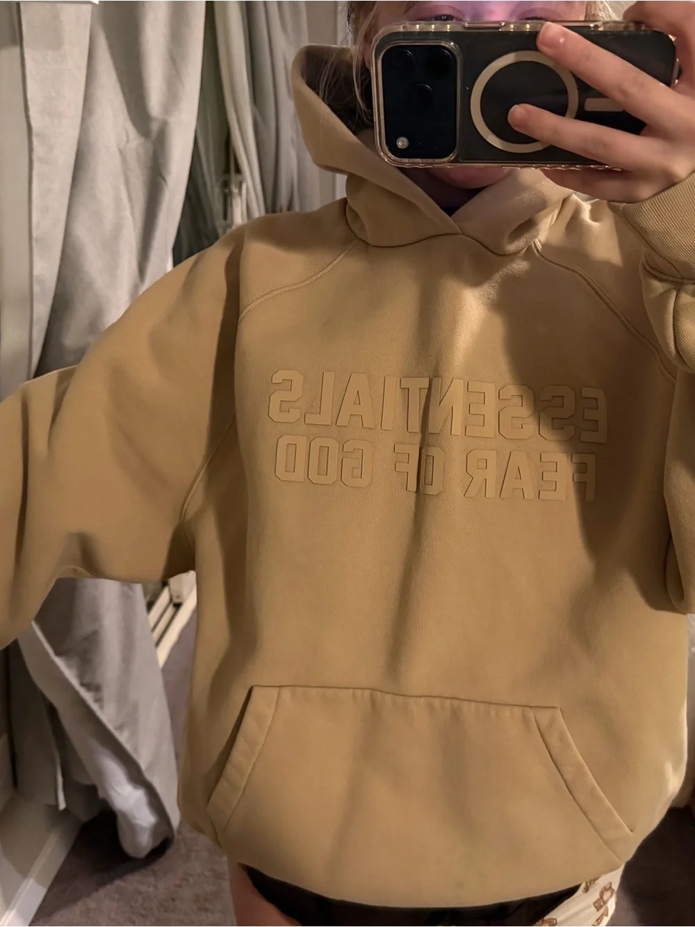 Essentials Beige Crewneck Sweatshirt with Leather Logo Patch